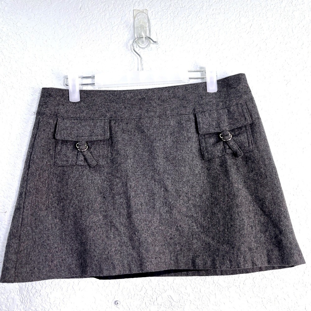 Exact Change Gray Wool Blend Mini Skirt Flap Pockets 11 Mod Grunge‎ Academia Y2K